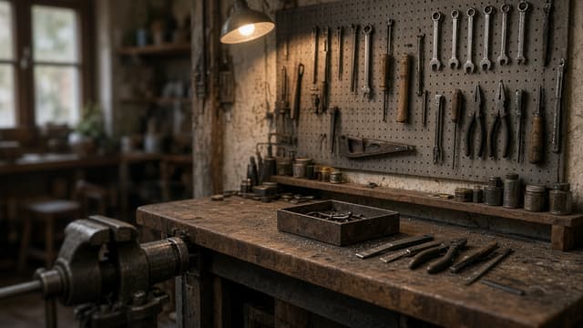 Interior de un taller, ejemplo del tipo de pyme que aparece en un catálogo anónimo