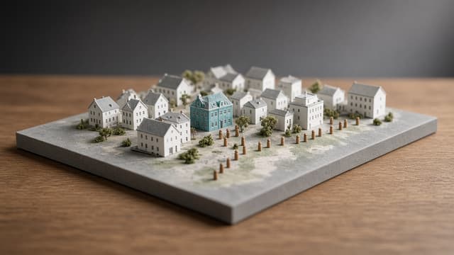 Ciudad en miniatura con varios edificios, imagen del recorrido de una compraventa